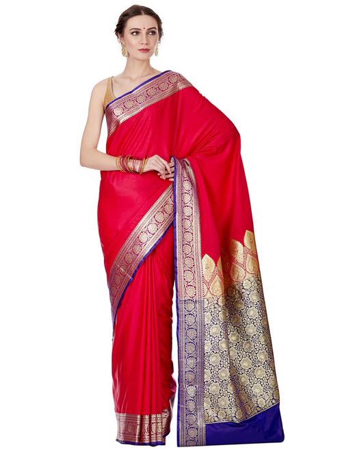 floral zari border banarasi saree with blouse - 16270703 - Standard Image - 1