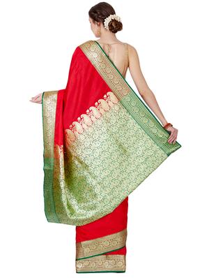 floral zari border banarasi saree with blouse - 16270705 - Standard Image - 2
