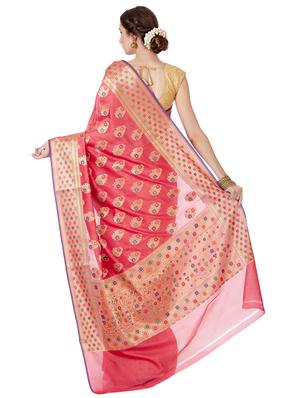 floral zari motif banarasi saree with blouse - 16270726 - Standard Image - 2
