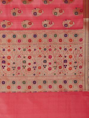 floral zari motif banarasi saree with blouse - 16270726 - Standard Image - 5