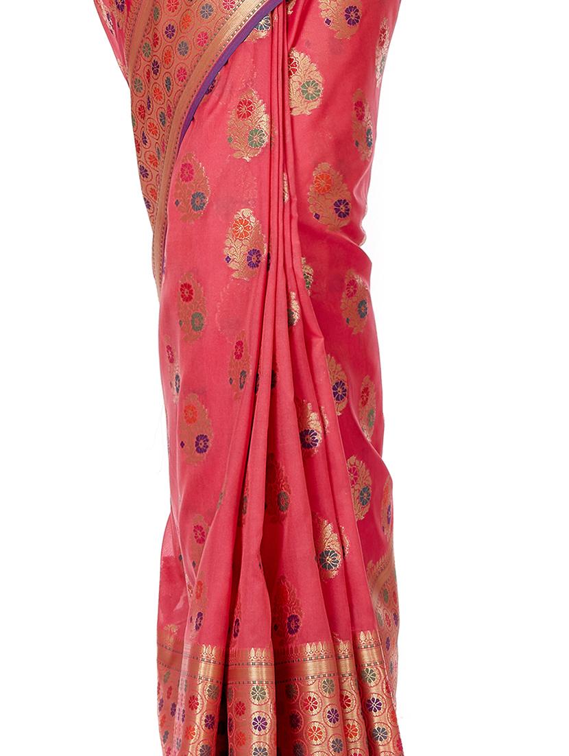 floral zari motif banarasi saree with blouse - 16270726 - Zoom Image - 3
