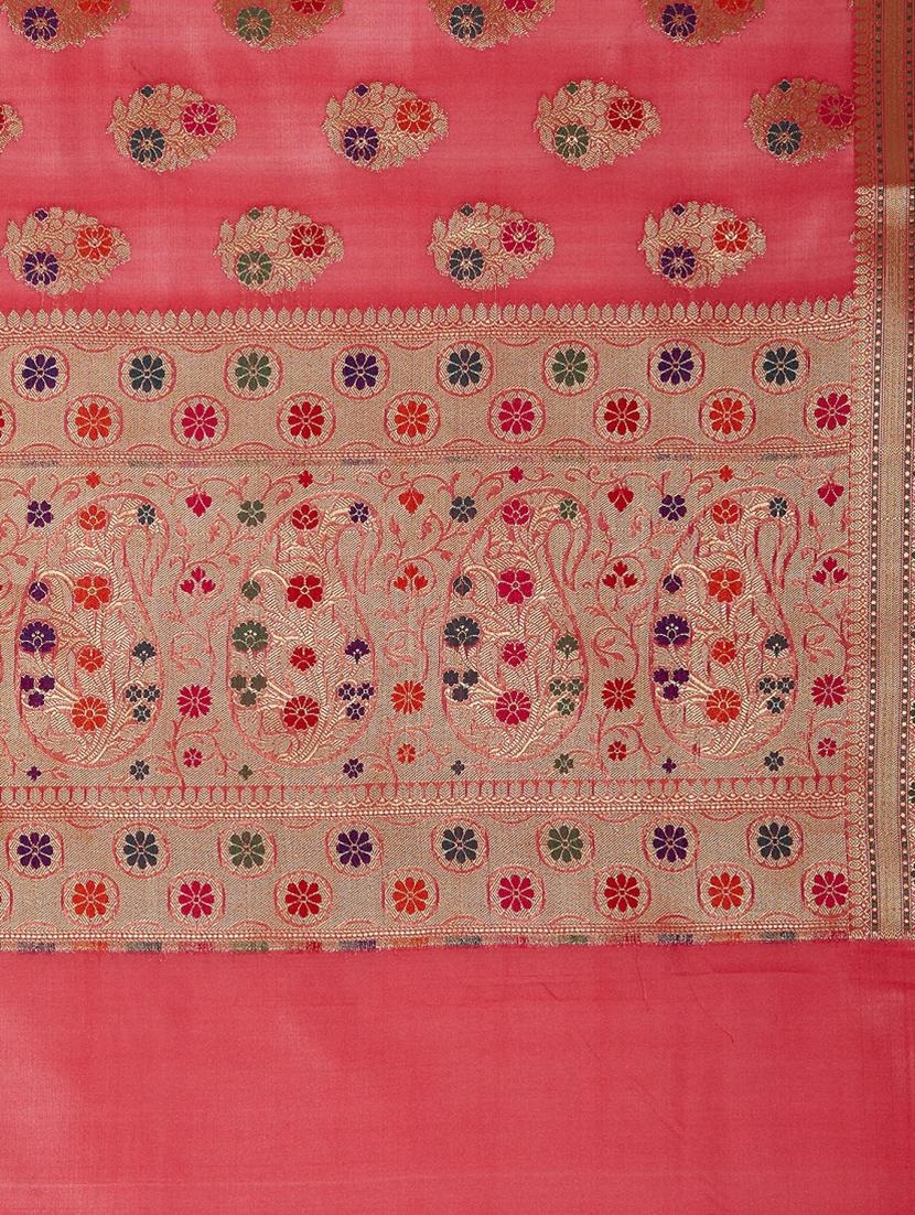 floral zari motif banarasi saree with blouse - 16270726 - Zoom Image - 5