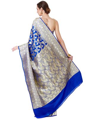 floral zari motif banarasi saree with blouse - 16270755 - Standard Image - 2