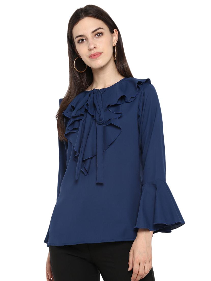 tie knot neck ruffle detail top - 16270925 - Zoom Image - 1
