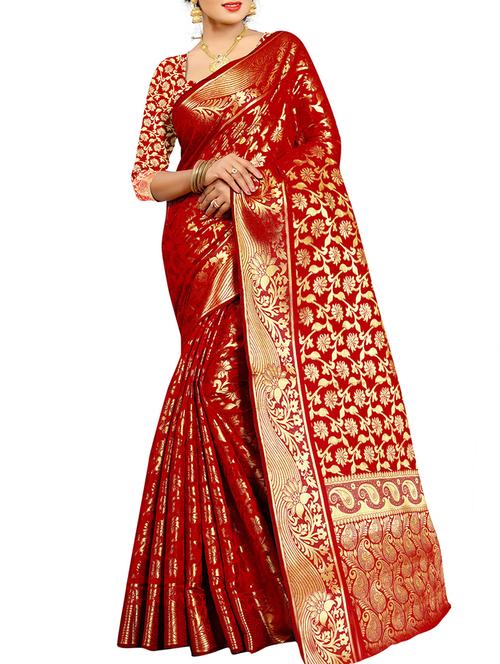 floral zari motif kanjivaram saree with blouse - 16271224 - Standard Image - 1