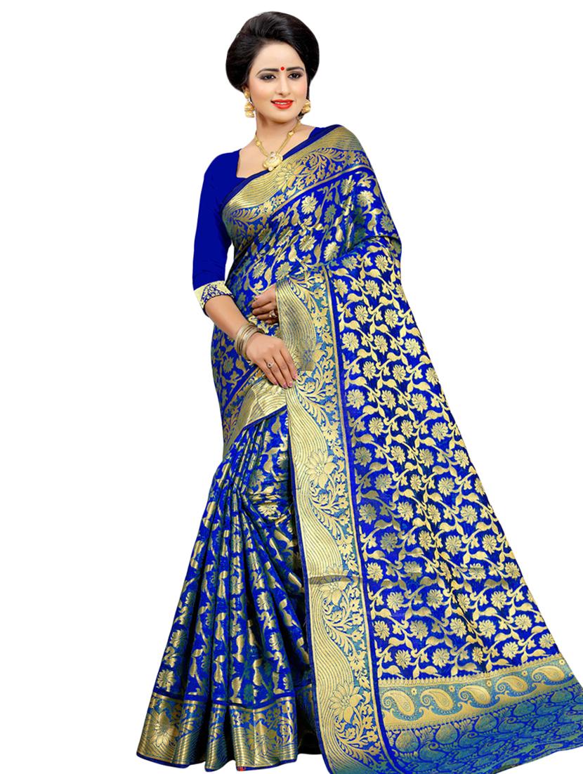 floral zari motif kanjivaram saree with blouse - 16271226 - Zoom Image - 1