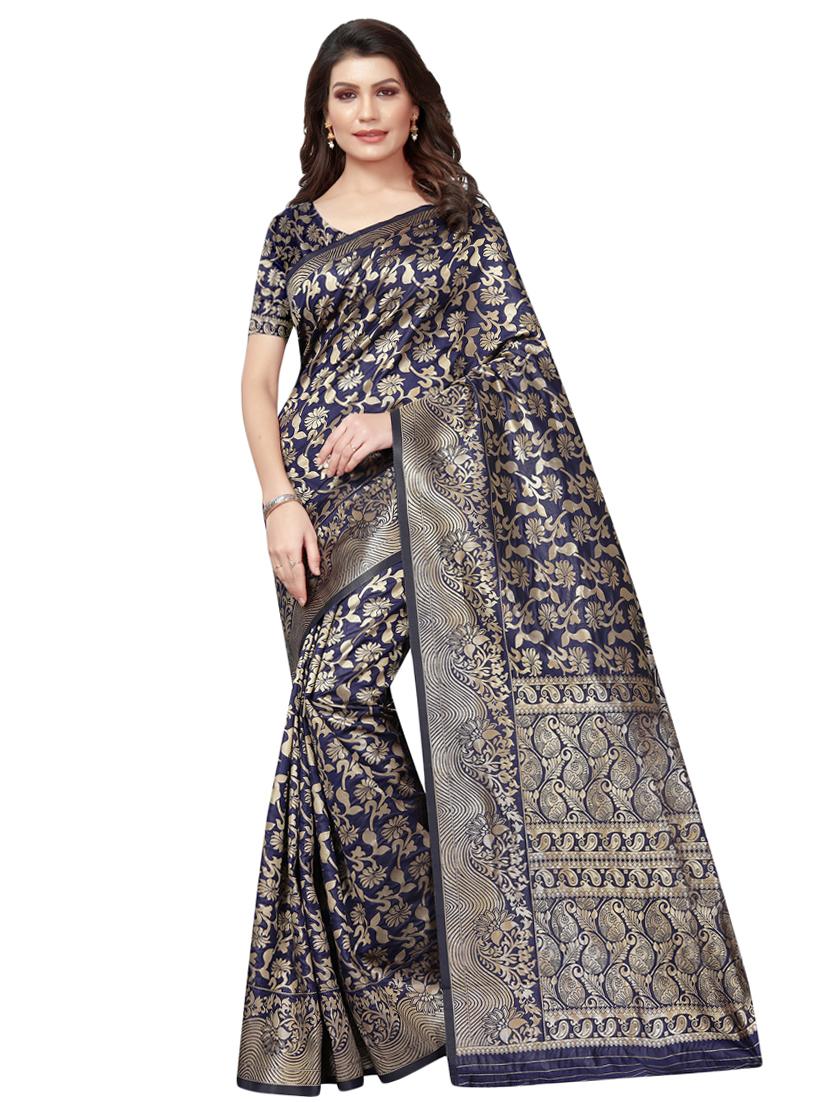 floral zari motif kanjivaram saree with blouse - 16271227 - Zoom Image - 1