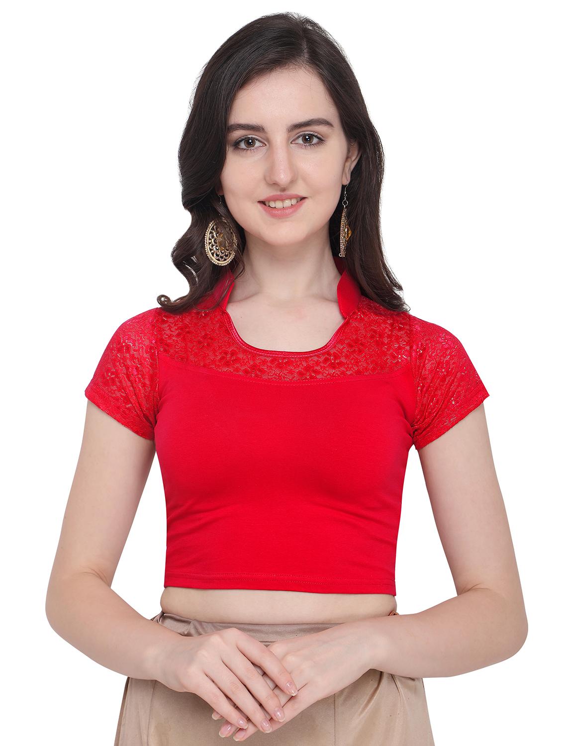 red cotton blend solid blouse - 16272554 - Zoom Image - 1