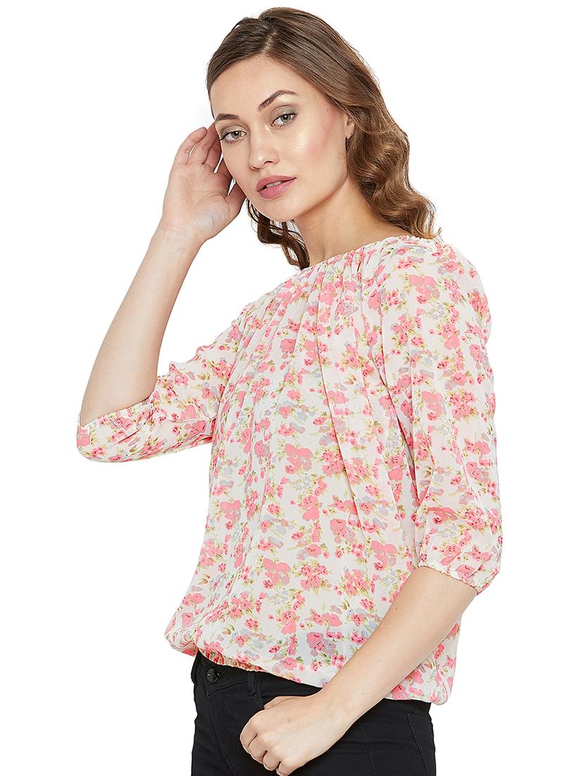 pleated neck floral top - 16272688 - Zoom Image - 2