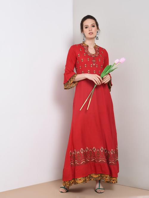 embroidered flared kurta - 16273518 - Very Small Image - 1