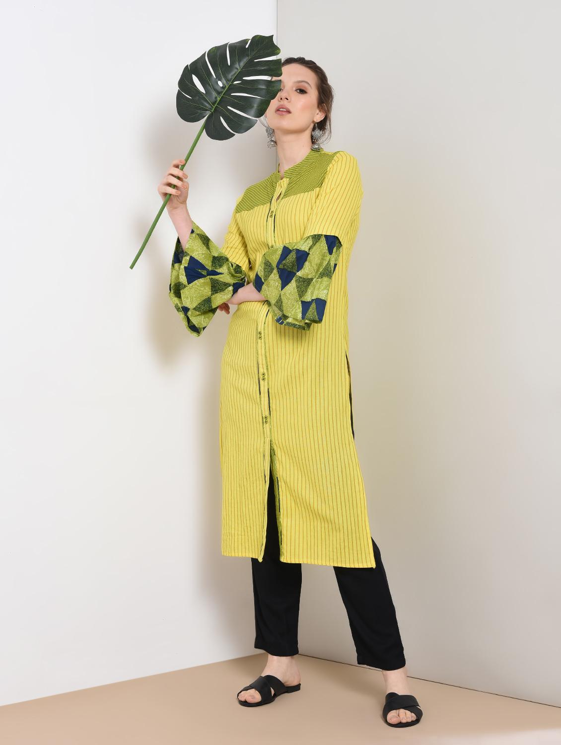 striped printed straight kurta - 16273662 - Zoom Image - 1