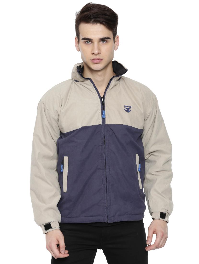 navy blue polyester color block casual jacket - 16273763 - Zoom Image - 1