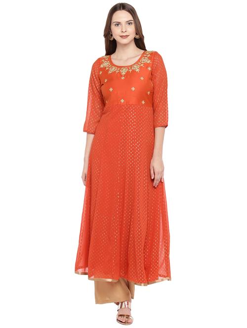 embroidered a-line kurta - 16274215 - Standard Image - 1