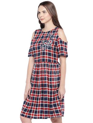 floral embroidered checkered a-line dress - 16274251 - Standard Image - 2