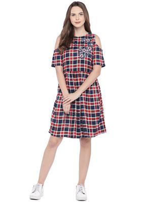 floral embroidered checkered a-line dress - 16274251 - Standard Image - 4