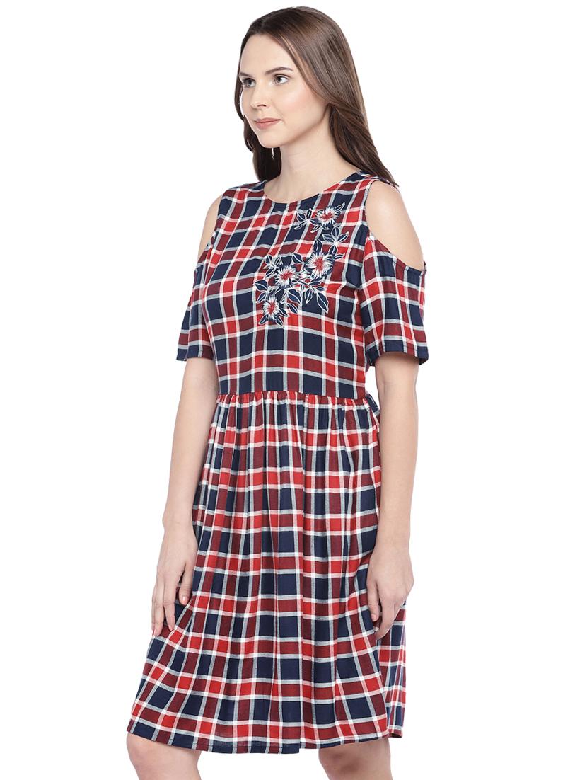 floral embroidered checkered a-line dress - 16274251 - Zoom Image - 2