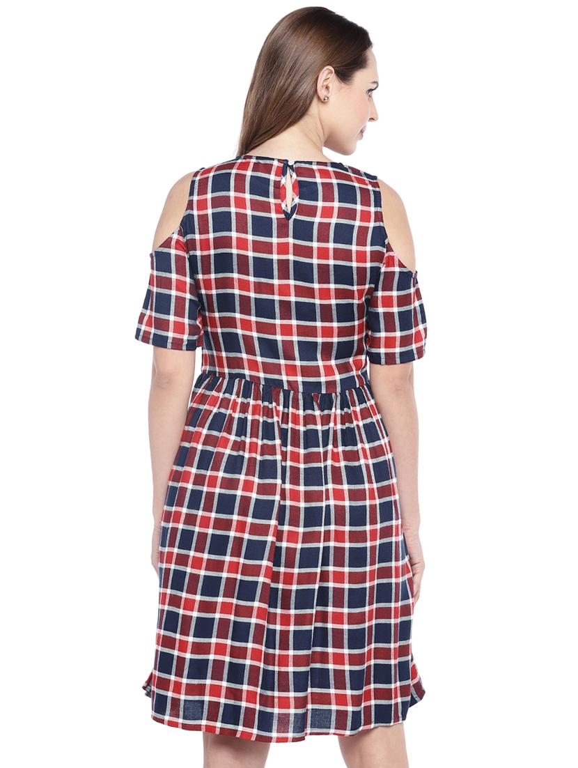 floral embroidered checkered a-line dress - 16274251 - Zoom Image - 3