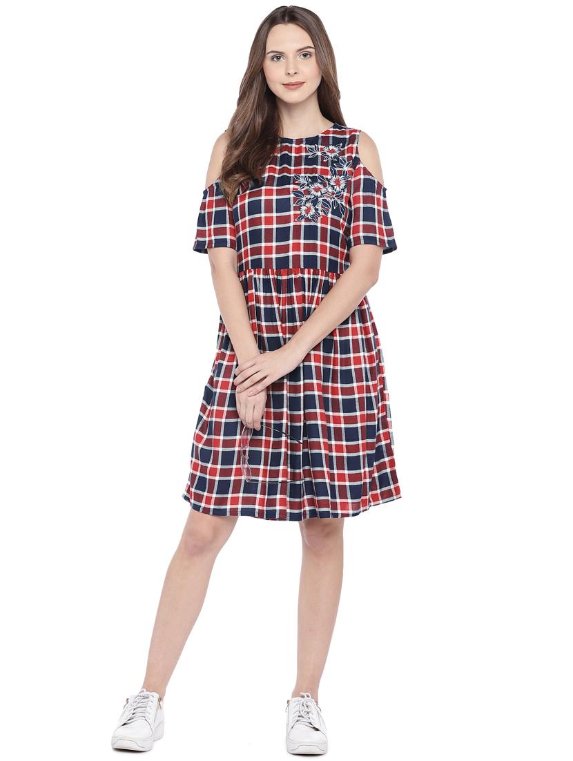 floral embroidered checkered a-line dress - 16274251 - Zoom Image - 4