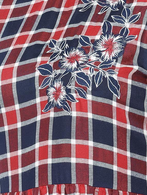 floral embroidered checkered a-line dress - 16274251 - Zoom Image - 5
