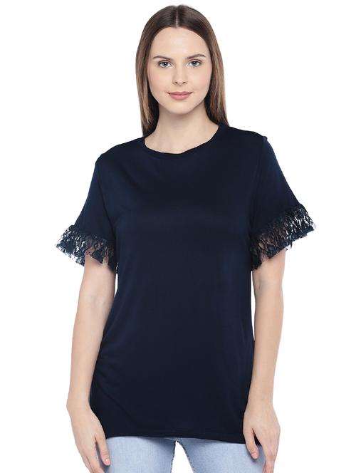 lace trim short sleeved top - 16274284 - Standard Image - 1