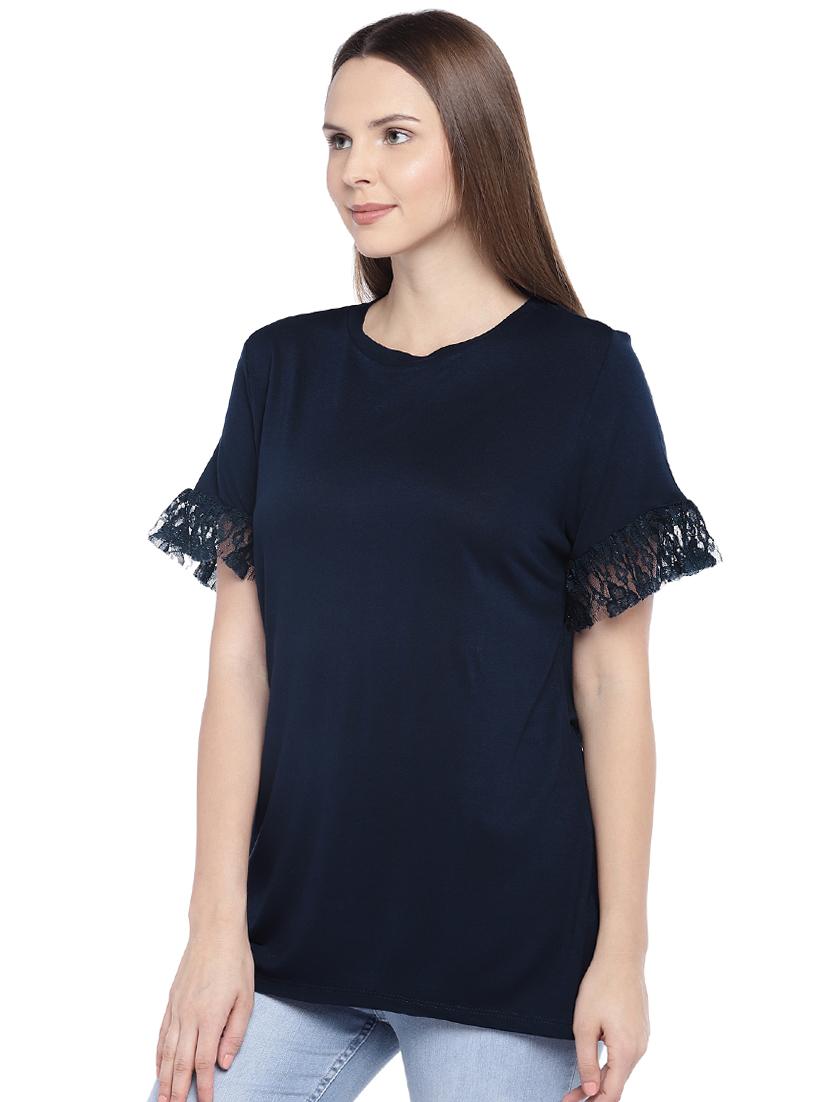 lace trim short sleeved top - 16274284 - Zoom Image - 2