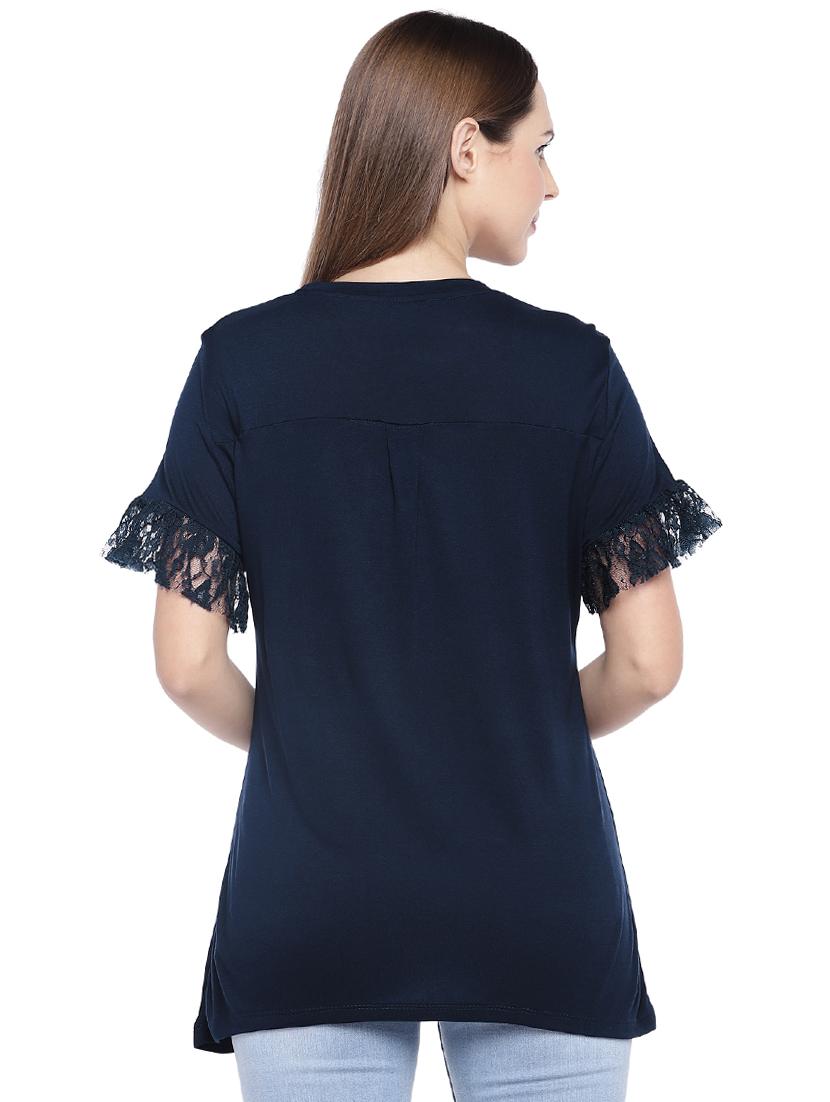 lace trim short sleeved top - 16274284 - Zoom Image - 3