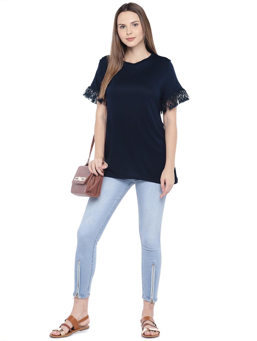lace trim short sleeved top - 16274284 - Zoom Image - 4