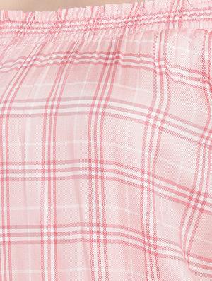 off shoulder checkered blouson top - 16274295 - Standard Image - 5
