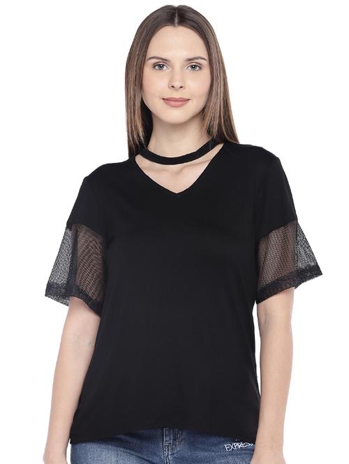 mesh panel choker neck top - 16274304 - Standard Image - 1