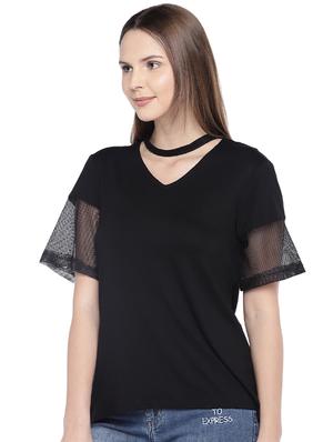 mesh panel choker neck top - 16274304 - Standard Image - 2