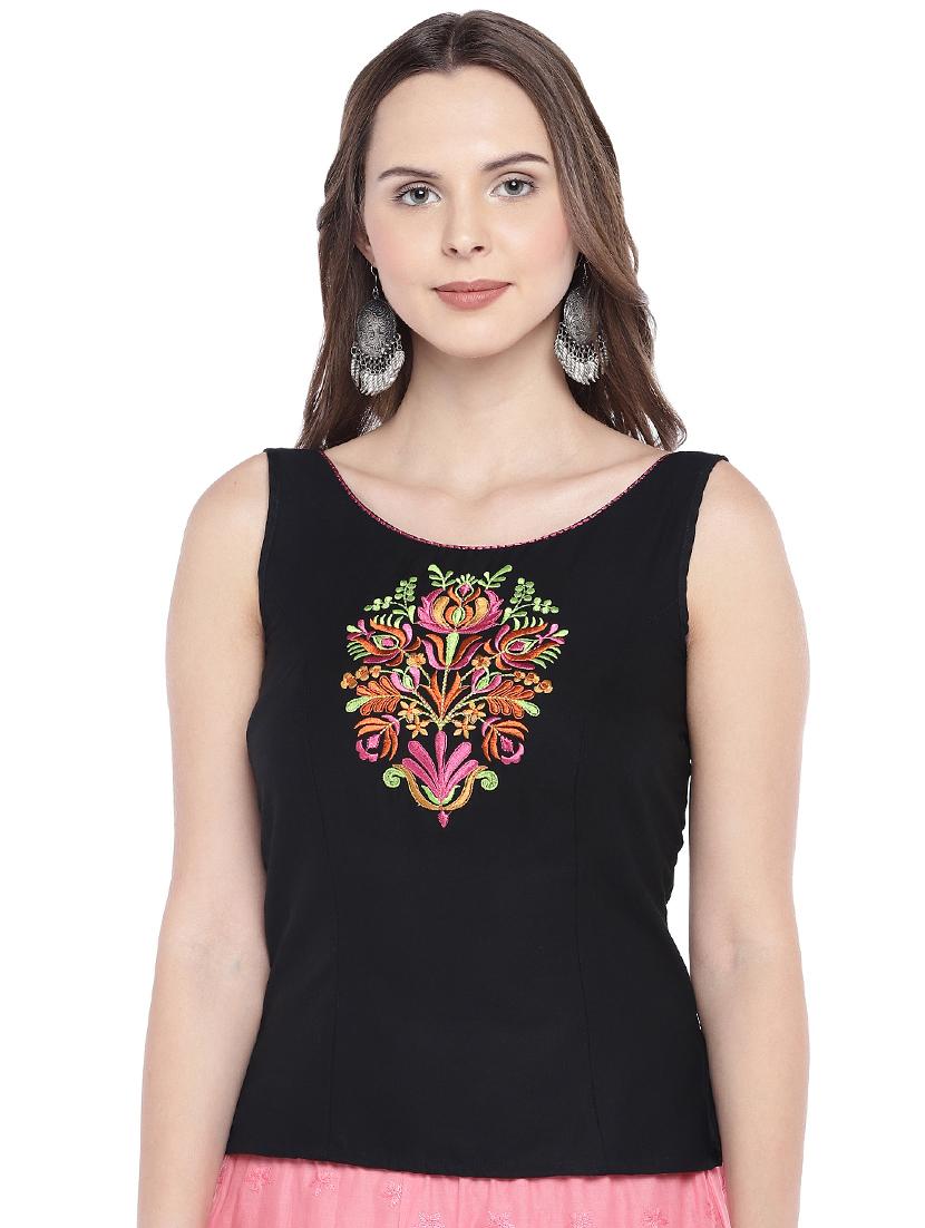 boat neck embroidered detail top - 16274313 - Zoom Image - 1