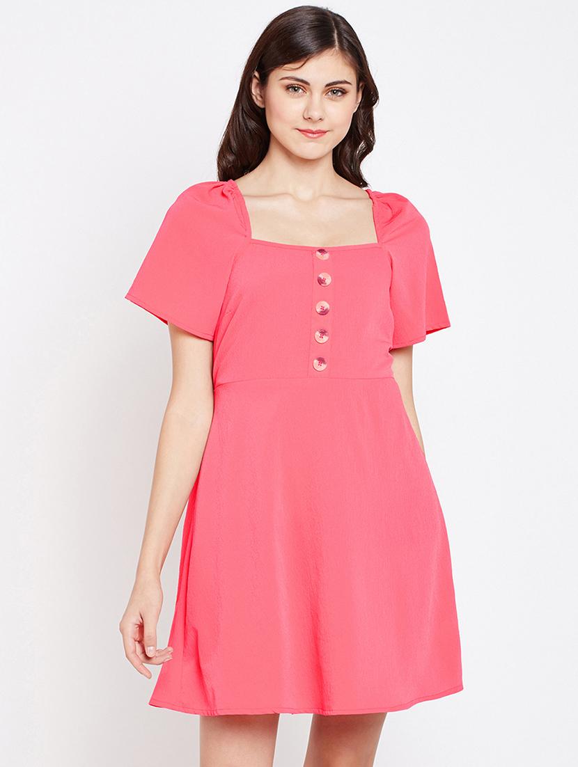 square neck button detail a-line dress - 16274784 - Zoom Image - 1