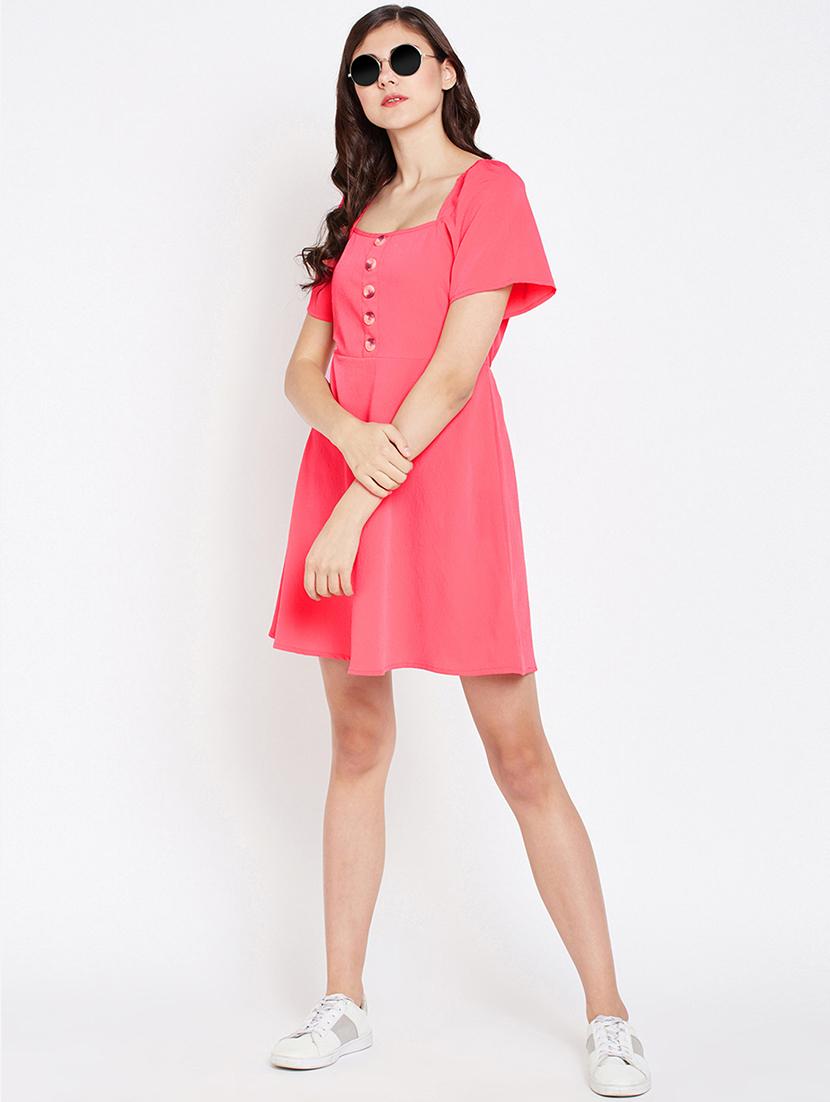 square neck button detail a-line dress - 16274784 - Zoom Image - 4
