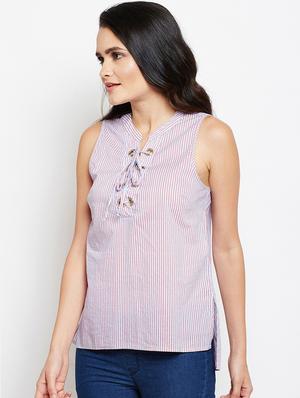 lace up detail striped top - 16274809 - Standard Image - 2