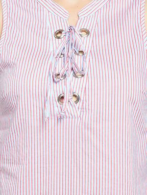 lace up detail striped top - 16274809 - Standard Image - 4
