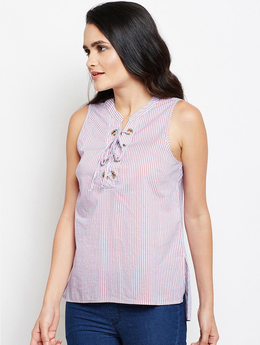 lace up detail striped top - 16274809 - Zoom Image - 2