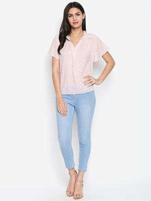 frill trim dobby top - 16274821 - Standard Image - 4