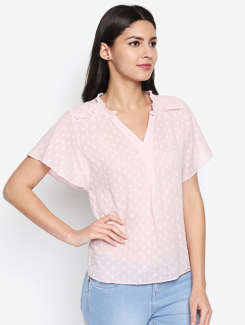 frill trim dobby top - 16274821 - Zoom Image - 2