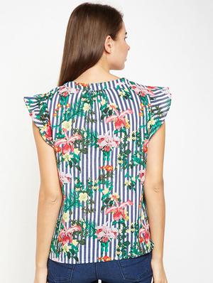 ruffle trim floral striped top - 16274833 - Standard Image - 3