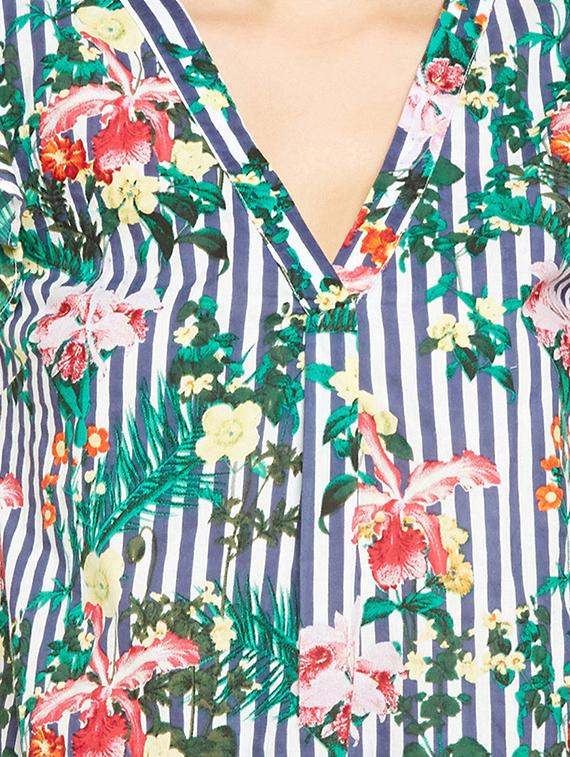ruffle trim floral striped top - 16274833 - Zoom Image - 5