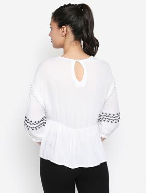 pom pom lace embroidered peasant top - 16274834 - Standard Image - 3