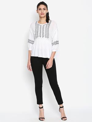 pom pom lace embroidered peasant top - 16274834 - Standard Image - 4