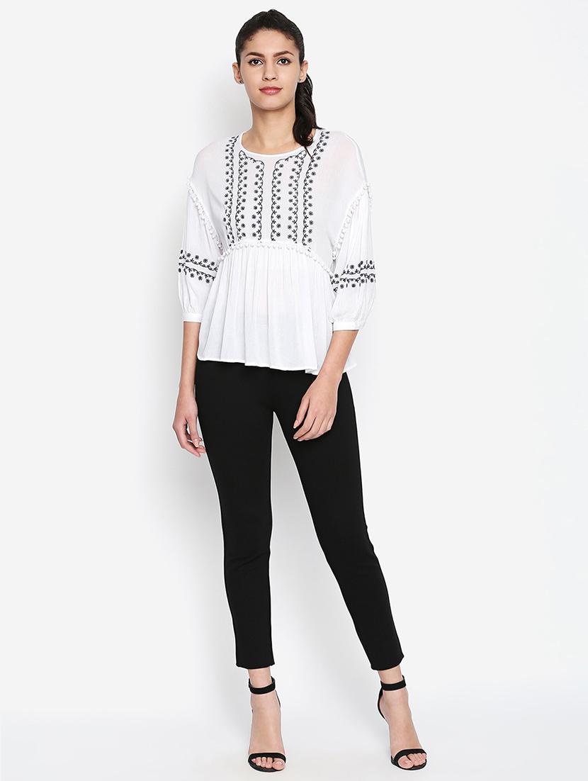 pom pom lace embroidered peasant top - 16274834 - Zoom Image - 4