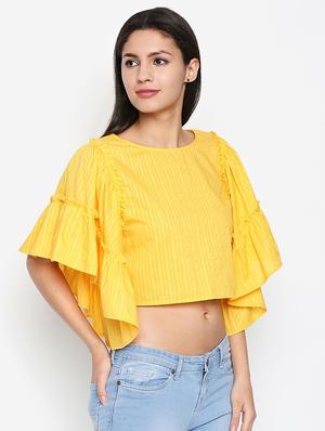 ruffle trim striped crop top - 16274840 - Standard Image - 2