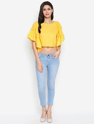 ruffle trim striped crop top - 16274840 - Standard Image - 4