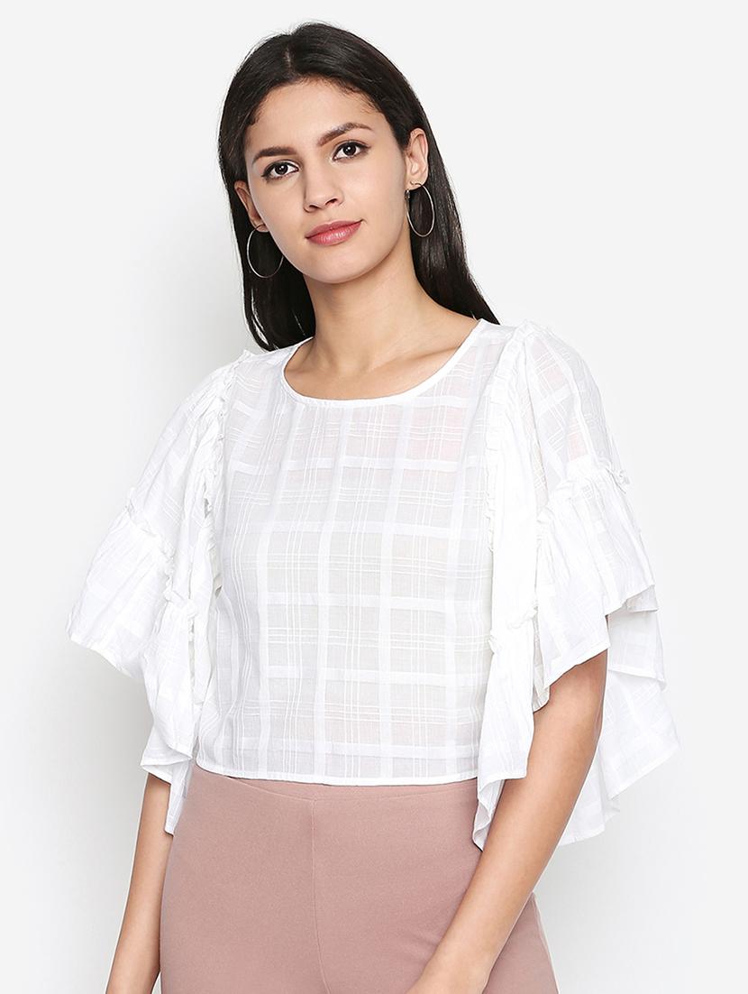 flutter sleeved self checks crop top - 16274841 - Zoom Image - 1
