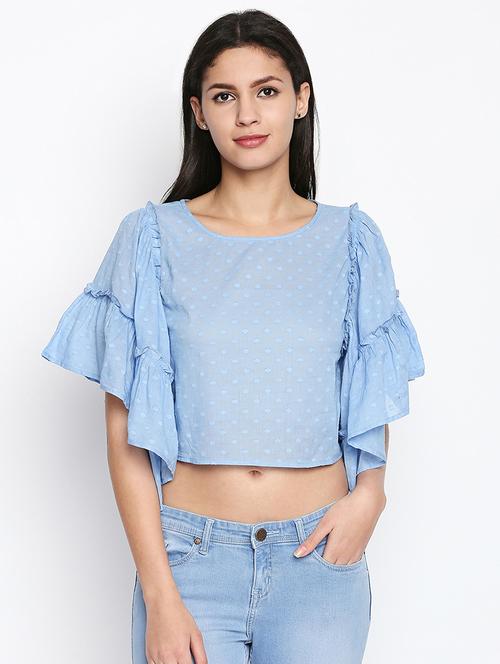 flutter sleeved dobby crop top - 16274842 - Standard Image - 1
