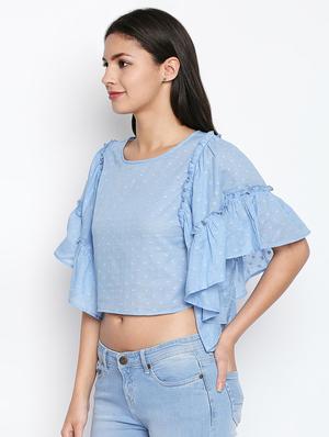flutter sleeved dobby crop top - 16274842 - Standard Image - 2