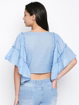 flutter sleeved dobby crop top - 16274842 - Standard Image - 3
