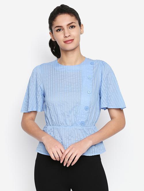 crew neck button detail top - 16274852 - Very Small Image - 1